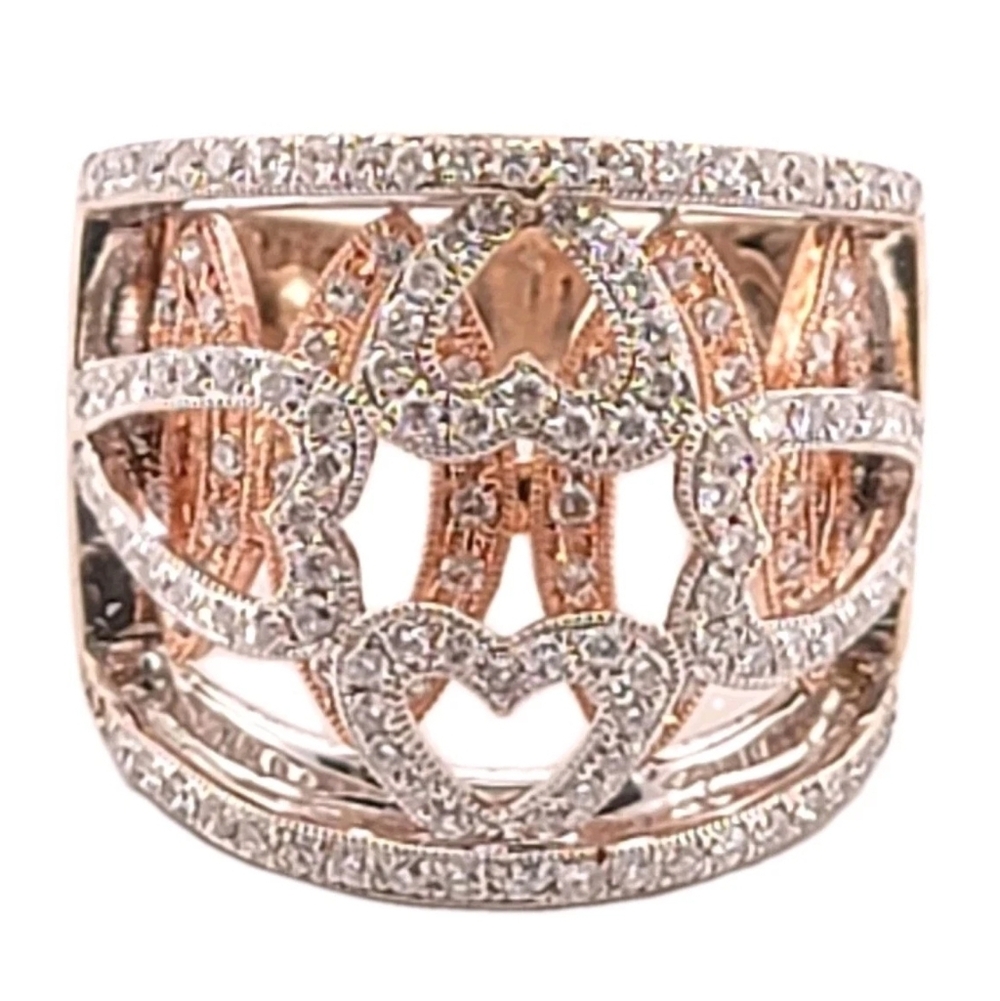 Diamond Band  2.50ctw 14K Gold Cluster Pave Cocktail Ring Heart 11.7 Grams